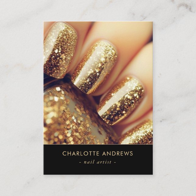 Moderner Glitzer Gold Marmorsalon Nail Visitenkarte (Vorderseite)