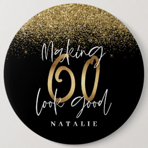 Moderner Glitzer in Schwarz und Gold 60 Geburtstag Button