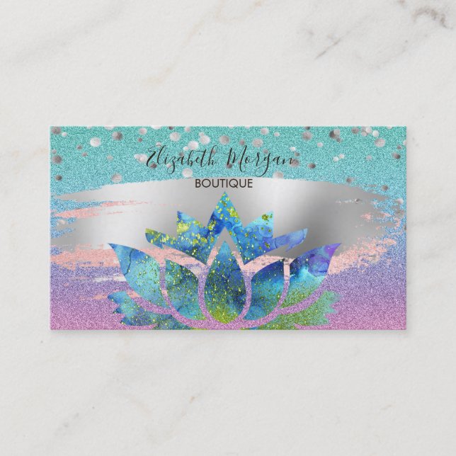 Moderner Glitzer Ombre, Gold Confetti, Brush Lotus Visitenkarte (Vorderseite)