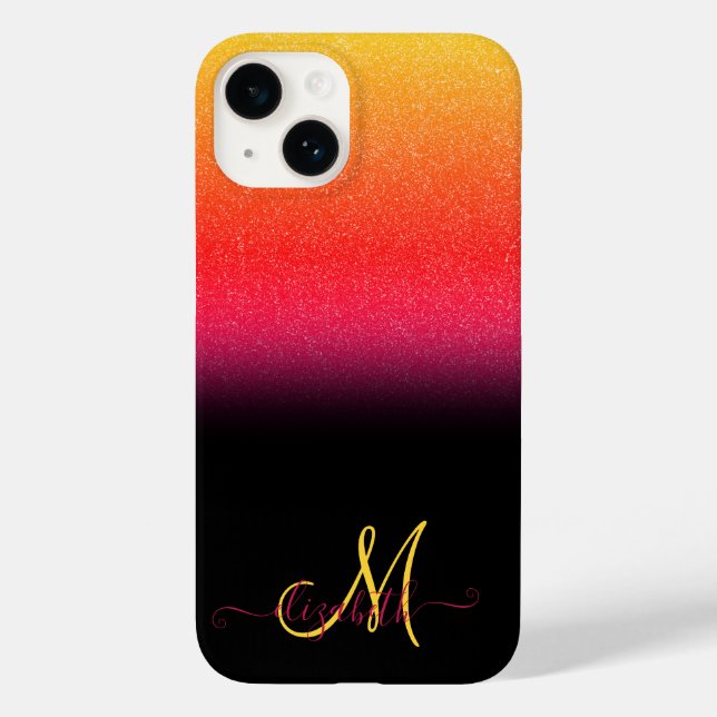 Moderner Glitzer Ombre Monogram Black Case-Mate iPhone 14 Hülle (Rückseite)