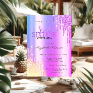 Moderner Glitzer Ombre Violet Tropfen Sweet 16 Einladung