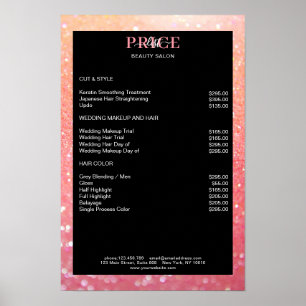 Moderner Glitzer Peach Koralle Preisliste Poster