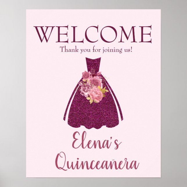 Moderner Glitzer Quinceañera Willkommen Poster (Vorne)