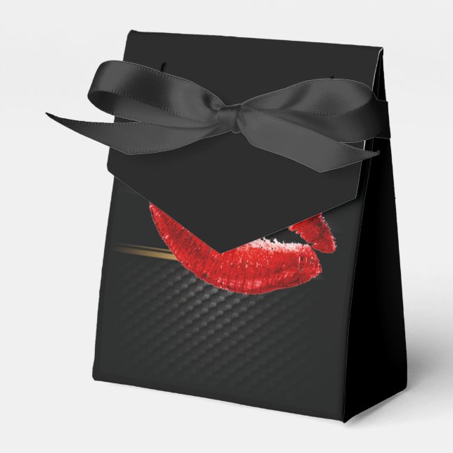 Moderner Glitzer Rote Lippen, Schwarz Geschenkschachtel (Vorderseite)