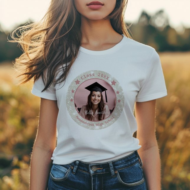 Moderner Glitzer Runder Foto Abschluss T-Shirt (Von Creator hochgeladen)