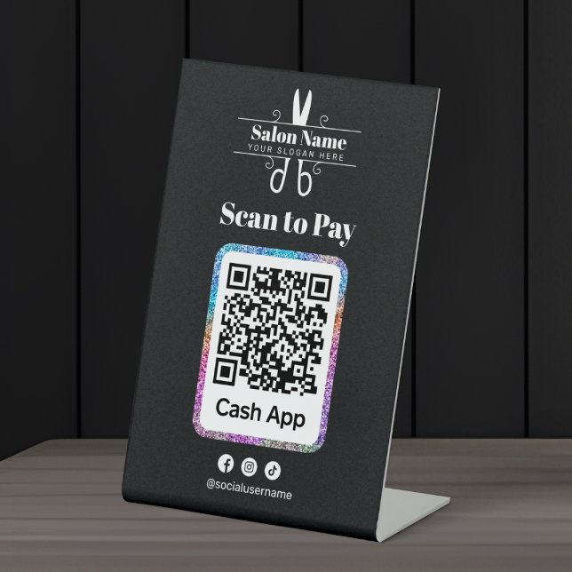 Moderner Glitzer Salon Scan zur Zahlung von Cashap Sockelschild (Von Creator hochgeladen)
