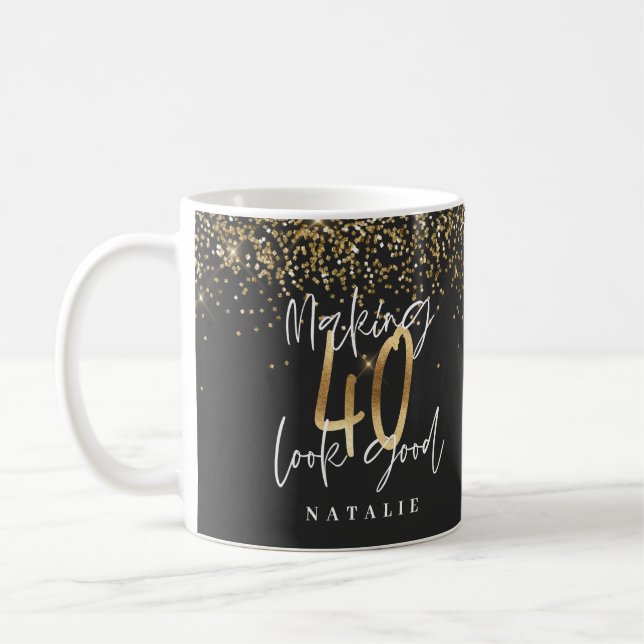 Moderner Glitzer Schwarz und Gold 40. Kaffeetasse (Links)