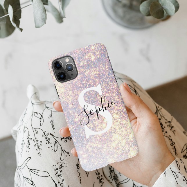 Moderner Glitzer Spark | Personal Initial Girly iP iPhone Hülle (Von Creator hochgeladen)