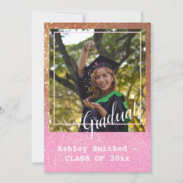 Moderner Glitzer Sparkle Foto Abschluss Rosa Einladung