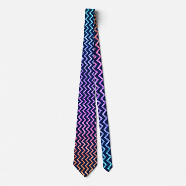 Moderner Glitzer Textur Blau Zickzack Krawatte (Vorderseite)