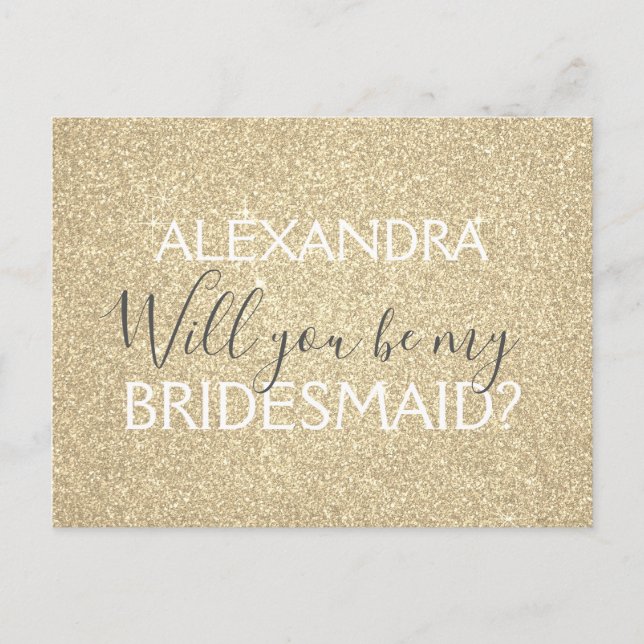 Moderner Glitzer und Sparkle Bridesmaid Einladungspostkarte (Vorderseite)