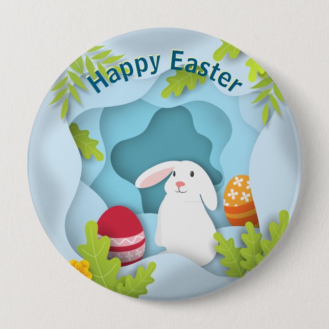 Moderner glücklicher Osterhase I 3D-Oster-Ei-Desig Button (Vorderseite)
