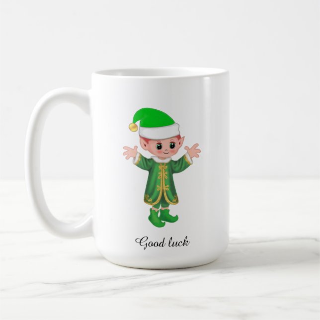 Moderner Glücks-Elf und Schrift-Mug Kaffeetasse (Links)