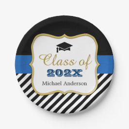 Moderner Gold Black Stripes Grad Abschluss Gefalle Pappteller