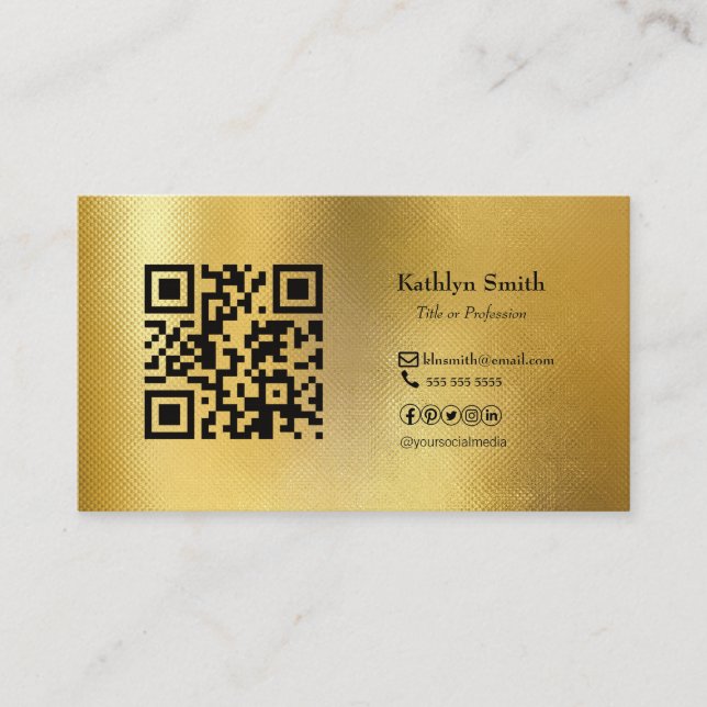 Moderner Gold Foto QR-Code Beruflich Visitenkarte (Vorderseite)