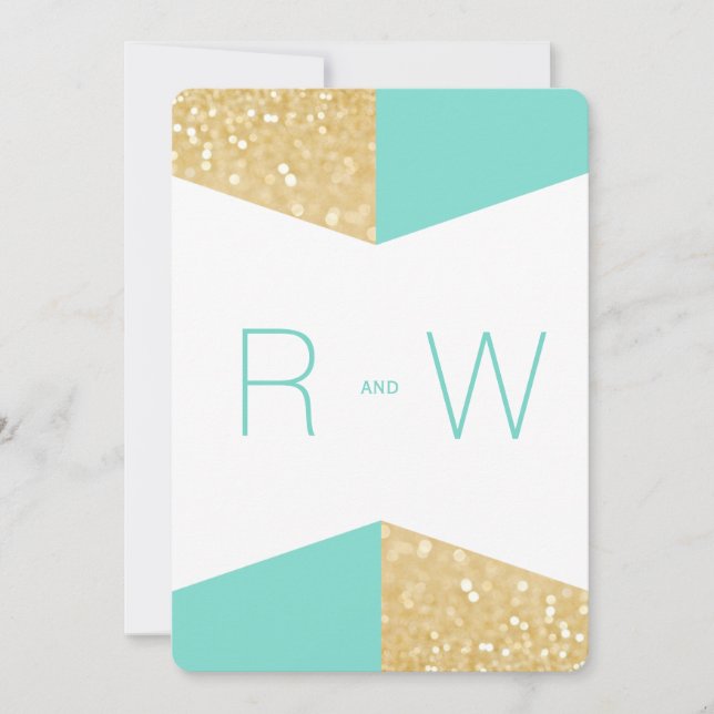 Moderner Gold Glitzer & Aquamarine Hochzeitseinlad Einladung (Vorderseite)
