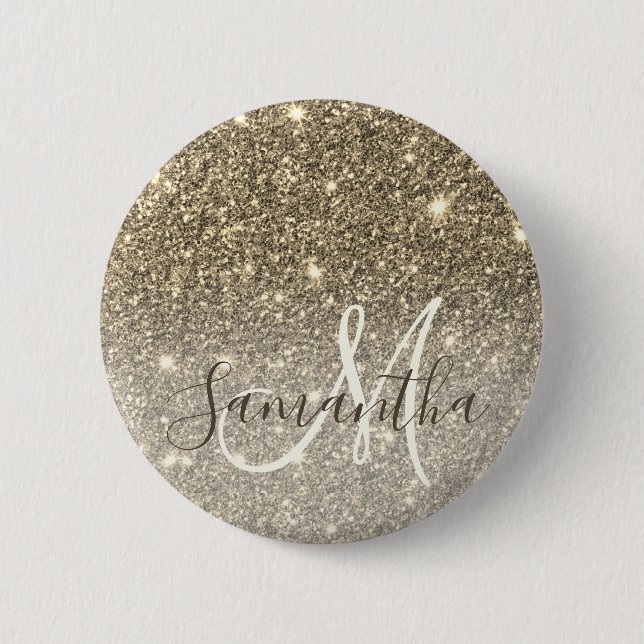 Moderner Gold Glitzer Glitzern Personalisiert Name Button (Vorderseite)