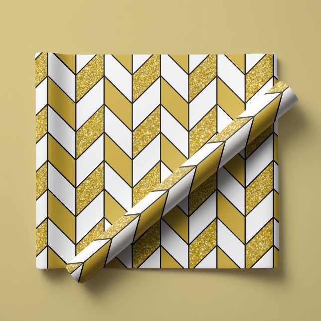 Moderner Gold Glitzer Herringbone Zickzack Geschenkpapier (Von Creator hochgeladen)