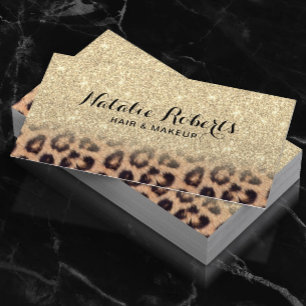 Moderner Gold Glitzer Leopard Print Beauty Salon Visitenkarte
