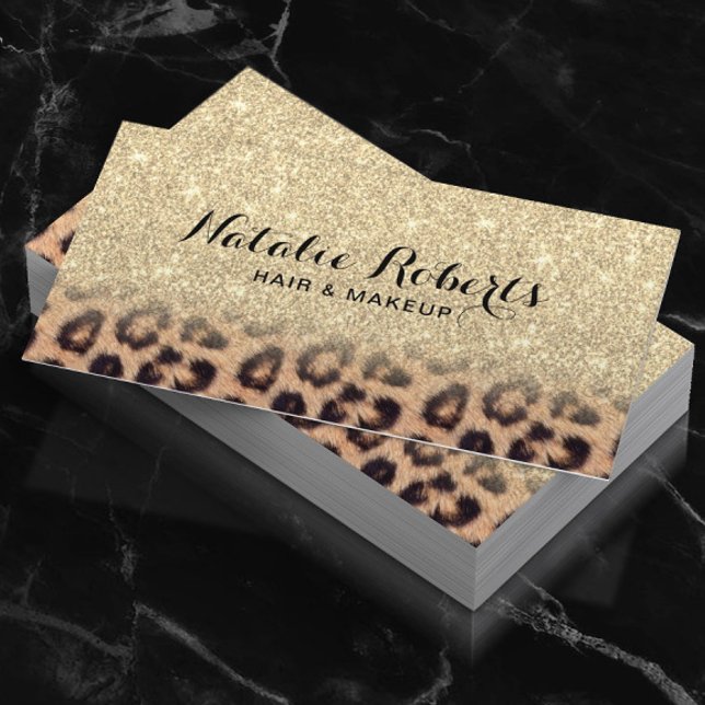 Moderner Gold Glitzer Leopard Print Beauty Salon Visitenkarte (Von Creator hochgeladen)