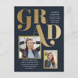 Moderner Gold Grad Foto Abschluss Einladung Postkarte