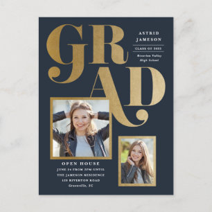 Moderner Gold Grad Foto Abschluss Einladung Postkarte