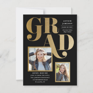 Moderner Gold Grad Foto Abschluss Einladung Postkarte