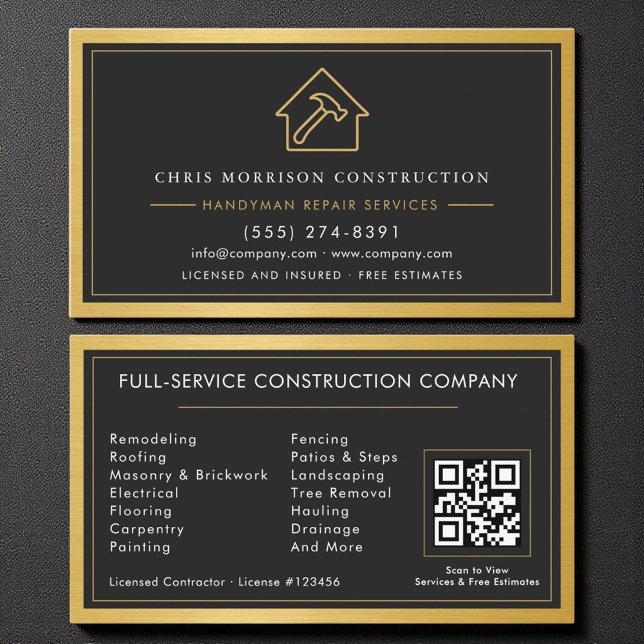 Moderner Gold-Handwerker-QR-Code Schwarz Visitenkarte (Von Creator hochgeladen)