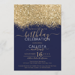 Moderner Gold Navy Glitzer Confetti Birthday Einladung