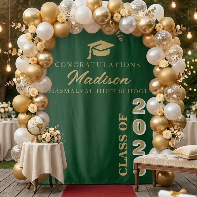 Moderner Gold Script Emerald Green Abschluss Wandteppich (Von Creator hochgeladen)