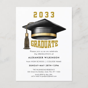 Moderner Gold Script Minimalistisch GRAD Cap Absch Einladungspostkarte