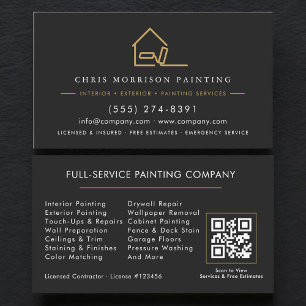 Moderner Gold- und Schwarzmalservice-QR-Code Visitenkarte