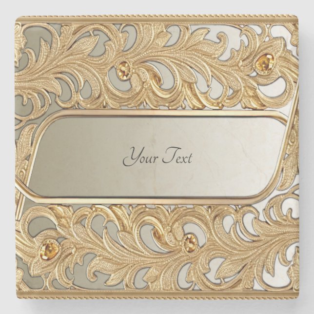 Moderner Gold Verziert Stone Untersetzer (Vorderseite)