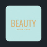 Moderner Goldbeauty-Salon trendy aquamarines blaue Quadratische Visitenkarte<br><div class="desc">Moderner Goldbeauty-Salon trendy aquamarines blaues Make-up</div>