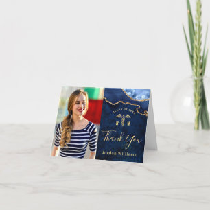 Moderner Golden Blue Marble Agate RN Abschluss als Dankeskarte