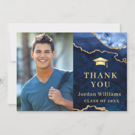 Moderner Golden Blue Marmor Agate Abschluss Dankeskarte