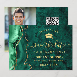 Moderner Golden Emerald Marmor-Abschluss QR-Code Save The Date