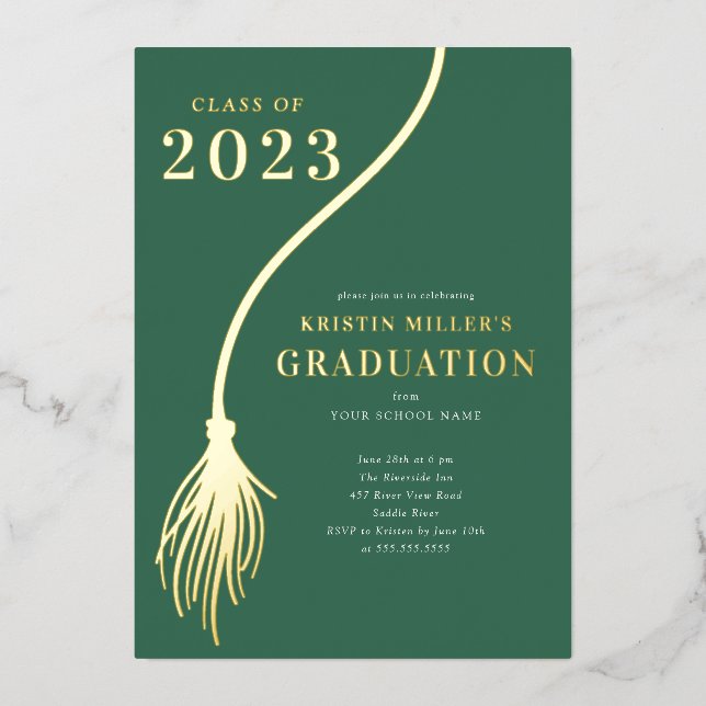 Moderner Golden Tassel Abschluss Folieneinladung (Vorderseite)
