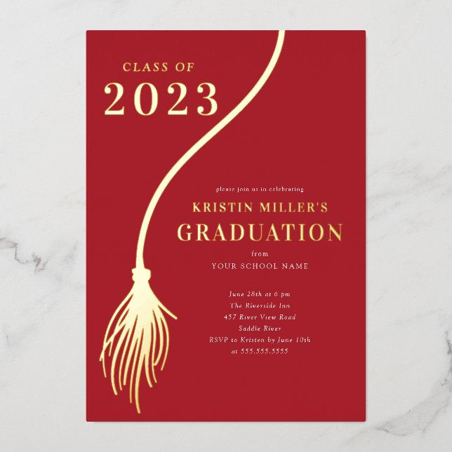 Moderner Golden Tassel Abschluss Folieneinladung (Vorderseite)