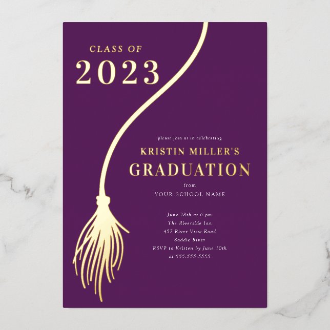 Moderner Golden Tassel Abschluss Folieneinladung (Vorderseite)