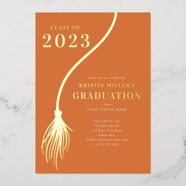 Moderner Golden Tassel Abschluss Folieneinladung (Vorderseite)