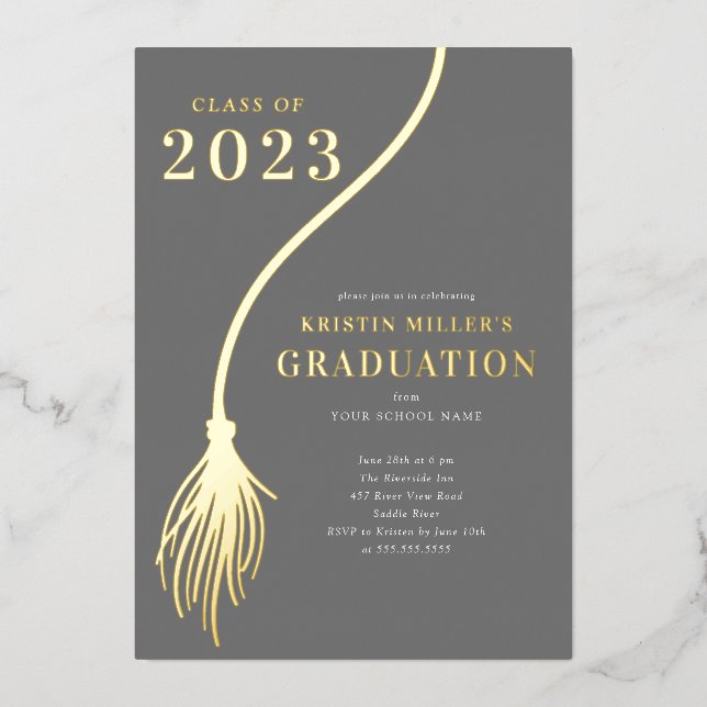 Moderner Golden Tassel Abschluss Folieneinladung (Vorderseite)