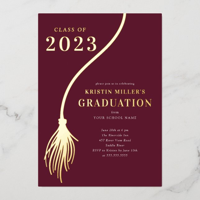 Moderner Golden Tassel Abschluss Folieneinladung (Vorderseite)
