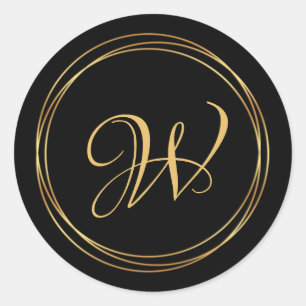 Moderner goldener Kreis mit schwarzem Monogramm-Lo Runder Aufkleber