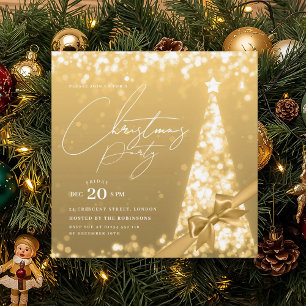MODERNER Goldener Winter Weihnachtsbaum-Schleifen- Einladung