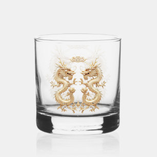 Moderner goldener zweiköpfiger Drache nach Maß Whiskyglas