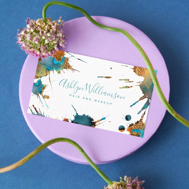 Moderner goldfarbener, türkisfarbener Spritzer Visitenkarte (Von Creator hochgeladen)