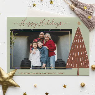 Moderner goldgrüner Weihnachtsbaum Foto Urlaub Postkarte