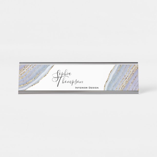 Moderner Goldlavendel Geode Achat - Schreibtischnamensplakette (Vorderseite )