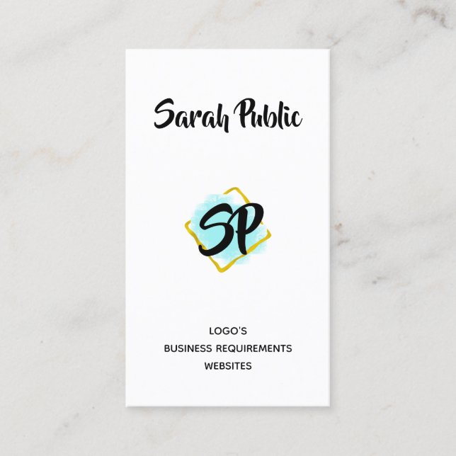 Moderner Goldmindestwert mit Monogramm blauer Quad Visitenkarte (Vorderseite)